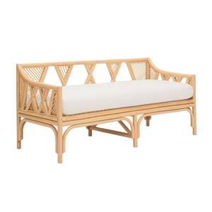 Banc en rotin tissé à la main avec cadre en bois massif solide et élégant pour patio, jardin ou salon - Product Image 1