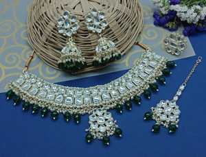 Indian Traditional Kundan Silver Plated Jewellery Set and Copper Necklace Set for Women & <b>Girl</b> Indian <b>Accessories</b> Jewlery Women - Product Image 3