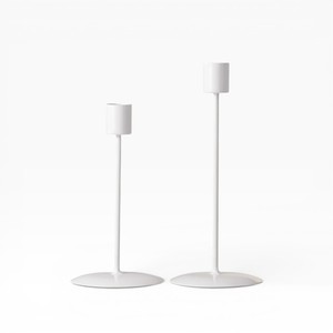 Set Of Two White Metal Floor Candle Holders With Round Base For Modern Minimal <b>Decor</b> <b>Spaces</b> - Product Image 1