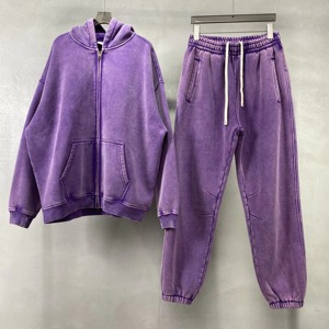 Techniques de lavage à l'acide en strass personnalisées de qualité supérieure survêtements de lavage à l'acide à glissière pantalons évasés à capuche courts - Product Image 5