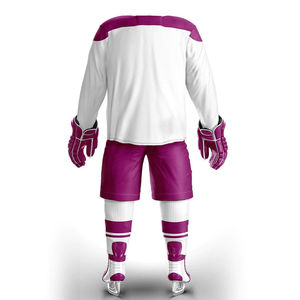 Uniformes de hockey sur glace sublimés personnalisés respirants de bonne qualité vêtements de sport de couleur violet et blanc uniforme de hockey sur glace - Product Image 3