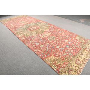 5.6x14.8 ft Vintage Rug, Turkish Rug, <b>Red</b> Floral <b>Wool</b> Rug - Product Image 2