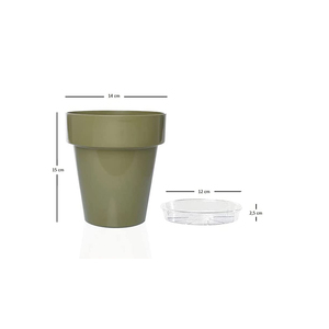 Vaso di fiori in plastica UV da 14cm con piattino da 12cm fioriere da giardino nei colori del Curry corallo oliva - Product Image 2