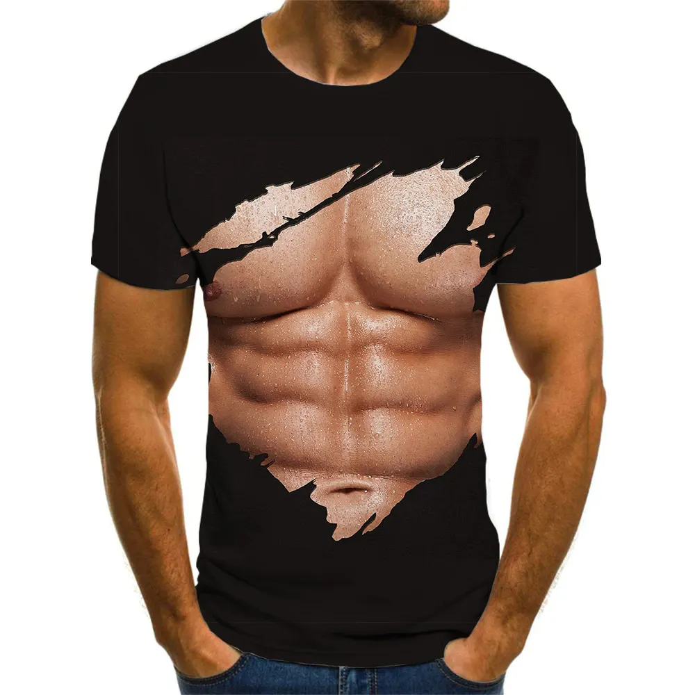 Muscle T shirt Men Abdominal Muscles Funny T shirts Black T-shirts 3d Men's Clothing Punk Rock Fashion Slim Tops
