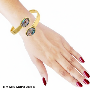 Handcrafted Abalone Mother of Pearl Inlay Brass Bypass Bangle <b>Adjustable</b> Gold-Tone Open Cuff <b>Bracelet</b> for Women - Product Image 6