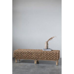 Elegant Water Hyacinth and Rattan Patio <b>Bench</b> - Product Image 3