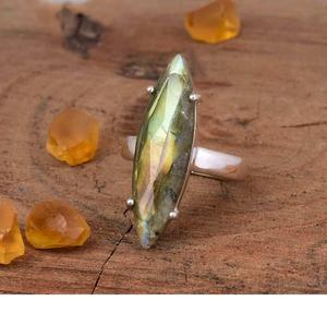 Bague Labradorite Naturelle en Argent Sterling 925, Ensemble de Pierres Précieuses Coupe Marquise, Bijoux de Déclaration Bohème - Product Image 3