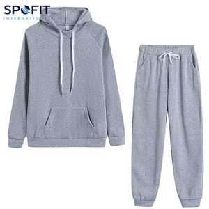 Conjunto de chándal de lana de algodón grueso de dos piezas de talla grande para mujer, jersey de gran tamaño, sudaderas con capucha, estilo callejero, algodón 100% - Product Image 5