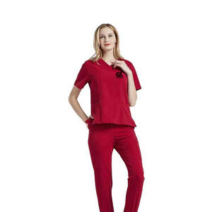 ชุดสครับทางการแพทย์สำหรับผู้หญิงแบบ OEM เสื้อคอวีทรงหวานและกางเกงจ็อกเกอร์ ชุดทำงานสวมใส่สบาย บริการสีตามสั่งแบบ OEM - Product Image 5