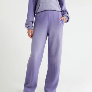 Pantalons de sport décontractés d'hiver pour femmes, taille mi-haute, couleur unie, devant plat, taille élastique, taille plus, pantalon de jogging personnalisé, 100% - Product Image 1