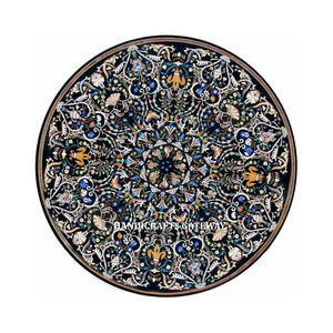 Excellent dessus de table en incrustation de marbre noir Fabrication indienne Plateau de table de forme ronde en incrustation faite à la main pour la maison et l'hôtel - Product Image 1