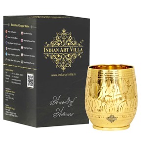 Gobelet en verre IndianArtVilla Pure Brass Engraving Leaf Design-300 ML pour le stockage et la boisson - Product Image 4