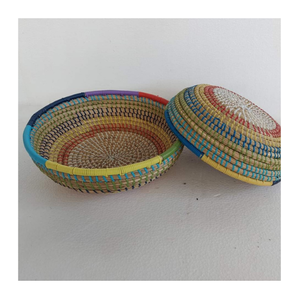 Panier en jonc de mer Décoration murale faite à la main-Assiette en jonc de mer rustique et écologique du Vietnam avec accent en rotin de bambou pour la maison - Product Image 5