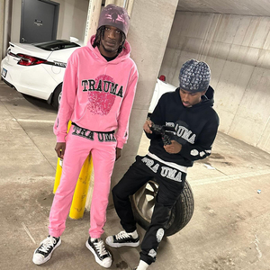 Ensemble de sweat à capuche respirant pour hommes ensemble de deux pièces tricoté fournisseur OEM survêtement personnalisé vêtements de sport de jogging - Product Image 1