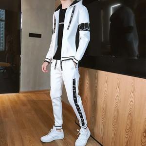 Ropa de calle informal de otoño para hombre, conjunto de 2 piezas, Sudadera con capucha y pantalones de chándal, chándal de moda de algodón 100% - Product Image 2