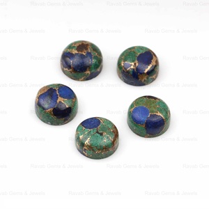 Nouveauté 14mm cercle Cabochon naturel Azurite cuivre Composite lisse pierres précieuses en vrac fabrication de bijoux boucles d'oreilles bijoux - Product Image 3