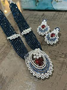 ชุดสร้อยคอพร้อมต่างหูประดับด้วยลูกปัดไฮโดรและพลอย CZ คุณภาพพรีเมียมเคลือบเงินสวยงาม เหมาะสำหรับงานแต่งงาน สำหรับผู้หญิง - Product Image 5