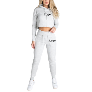 Conjunto de chándal para mujer, chándal con logotipo personalizado, conjunto de dos piezas, ropa de mujer, sudadera con capucha y cremallera de felpa francesa - Product Image 1