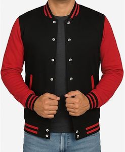 Veste de baseball Letterman pour homme, blouson d'hiver en polaire Streetwear, bombardier avec bouton à motif solide et logo lavé sur le devant - Product Image 5