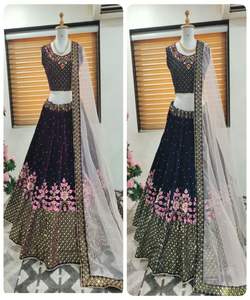 Lehenga Choli tendance, dernier cri, de créateur, pour les fêtes, avec broderie, prêt à porter, belle couleur bleue, dans le style ethnique, Alphanumero - Product Image 5