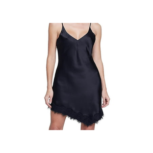 Abito slip elegante da donna L Agence in raso con scollo a V, in seta liscia nera, dal design alla moda - Product Image 5