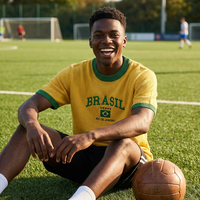 T-shirt en tricot de football personnalisé OEM, 100% coton, manches courtes, haut décontracté avec logo brodé personnalisé pour le club de football brésilien