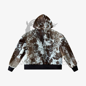 Sweat à capuche unisexe en cuir de vachette à double fermeture éclair, marron et blanc, séchage rapide, respirant, coupe-vent - Product Image 2