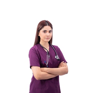 Traje médico de 2 piezas de color púrpura cómodo y elegante para mujer con colores y tamaños personalizados - Product Image 4