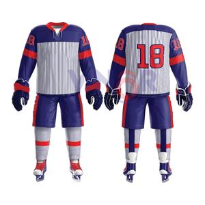 Uniforme de hockey sur glace confortable sur mesure en stock 100% polyester Uniforme de hockey sur glace personnalisé Design uniforme de hockey sur glace - Product Image 1
