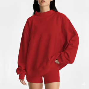 Custom Women's Winter Long Pullover <b>Blank</b> Mock Neck Fleece Sweatshirt Loose Fit Oversized Custom Logo - Product Image 1