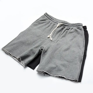 100% coton gris chiné bord brut grande taille hommes sweat-shirt respirant haute rue Style taille moyenne fermeture élastique poche - Product Image 1