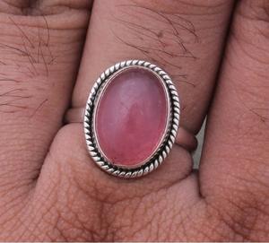 Anillo bohemio de Plata de Ley 925 hecho a mano elegante joyería de piedras preciosas de Jade Rosa elegante anillo de dedo medio regalo para cristianos - Product Image 4