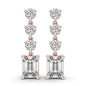Blended Emerald Round Lab Grown <b>Diamond</b> <b>Dangle</b> <b>Earrings</b> 1 Ct Tw F-G Color VS Clarity 8 <b>Diamonds</b> 14K Gold Mixed Cut Showcase - Product Image 3
