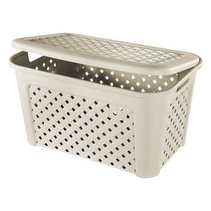 Arianna Plastic <b>Storage</b> <b>Basket</b> 58x38x33 Cm With Lid Angora Color Lattice Design - Product Image 1