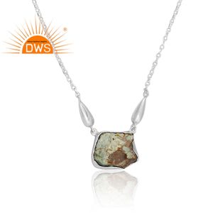 สร้อยคอจี้อัญมณีสีเงินสเตอร์ลิงธรรมชาติแบบหยาบของ Arizona สีเทอร์ควอยซ์ผลิตตามสั่ง - Product Image 3