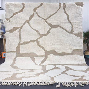 Vente en gros de tapis marocain blanc tufté à la main en laine tapis beige tufté personnalisé tapis beni ourain pour chambre à coucher - Product Image 1