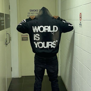 Sweat à capuche personnalisé sans cordon, 420 g/m², coupe classique, streetwear, lourd, broderie vintage, design en strass, hiver, homme - Product Image 2