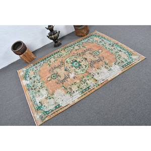 Alfombra de área con respaldo de látex de lana turca Vintage 4,1X5,9 pies naranja verde diseño de retazos para decoraciones de sala de estar - Product Image 2