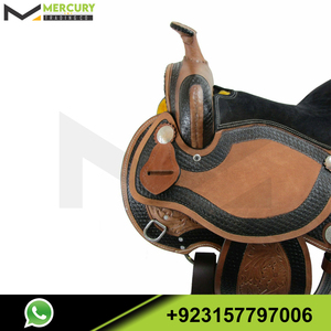 Silla de Montar de Cuero Occidental con Diseño de Mimbre Pintado, Tallada y con Acabado de Mimbre - Product Image 5