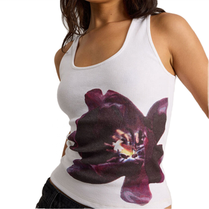 Camiseta sin mangas de algodón acanalado con cuello redondo para mujer con estampado Floral grande gráfico personalizado sin mangas Cami Top OEM Casual Streetwear Top - Product Image 5