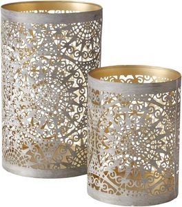 Lot de 2 chauffe-plat en métal avec motif gravure Fabricant de bougeoirs chauffe-plat Design fait à la main Bougeoir chauffe-plat en métal antique - Product Image 1