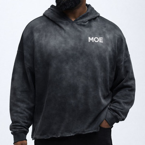 Sweat à capuche surdimensionné en molleton de coton noir vintage avec logo personnalisé pour homme, épaules tombantes, pull streetwear, vente en gros OEM - Product Image 5