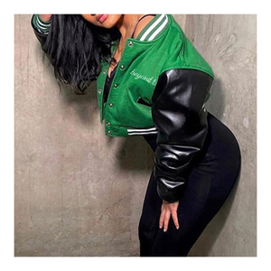 Veste de collège à col montant personnalisée pour hommes, patchs en chenille brodés, corps en laine, manches en cuir, veste de baseball Letterman d'hiver - Product Image 5