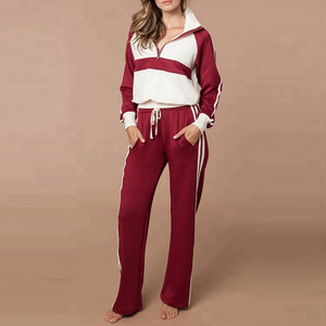 Ensemble de survêtement décontracté pour femme en polyester léger, taille élastique, poches latérales, pantalon cargo long, logo frontal - Product Image 4