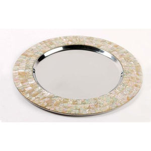 Assiette de présentation en métal avec bordure en nacre polie argent pour la maison et le mariage Vaisselle et assiettes - Product Image 1