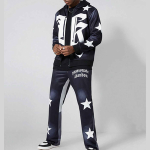 Survêtement grande taille pour hommes avec lettre personnalisée et impression d'étoile Pantalon de survêtement à capuche respirant avec fermeture éclair - Product Image 3