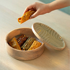 Wood Roti <b>Box</b> with enamel print lid <b>Brown</b> Wooden Roti Dabba for Kitchen | Roti <b>Box</b> for Kitchen Container - Product Image 2