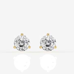 Boucles d'oreilles certifiées à trois griffes en diamant de laboratoire taille portugaise, avec accessoire de luxe en or 9 carats - Product Image 1