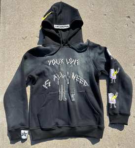 Ensemble de survêtement personnalisé en molleton bouclette 320 GSM avec broderie et impression en relief, comprenant un sweat à capuche court et des sweats à capuche épais en polaire - Product Image 1