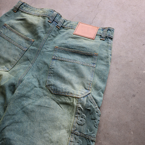 Vaqueros para hombre de corte holgado de peso pesado en relieve estilo de calle vintage lavados rectos personalizados de los últimos fabricantes - Product Image 4